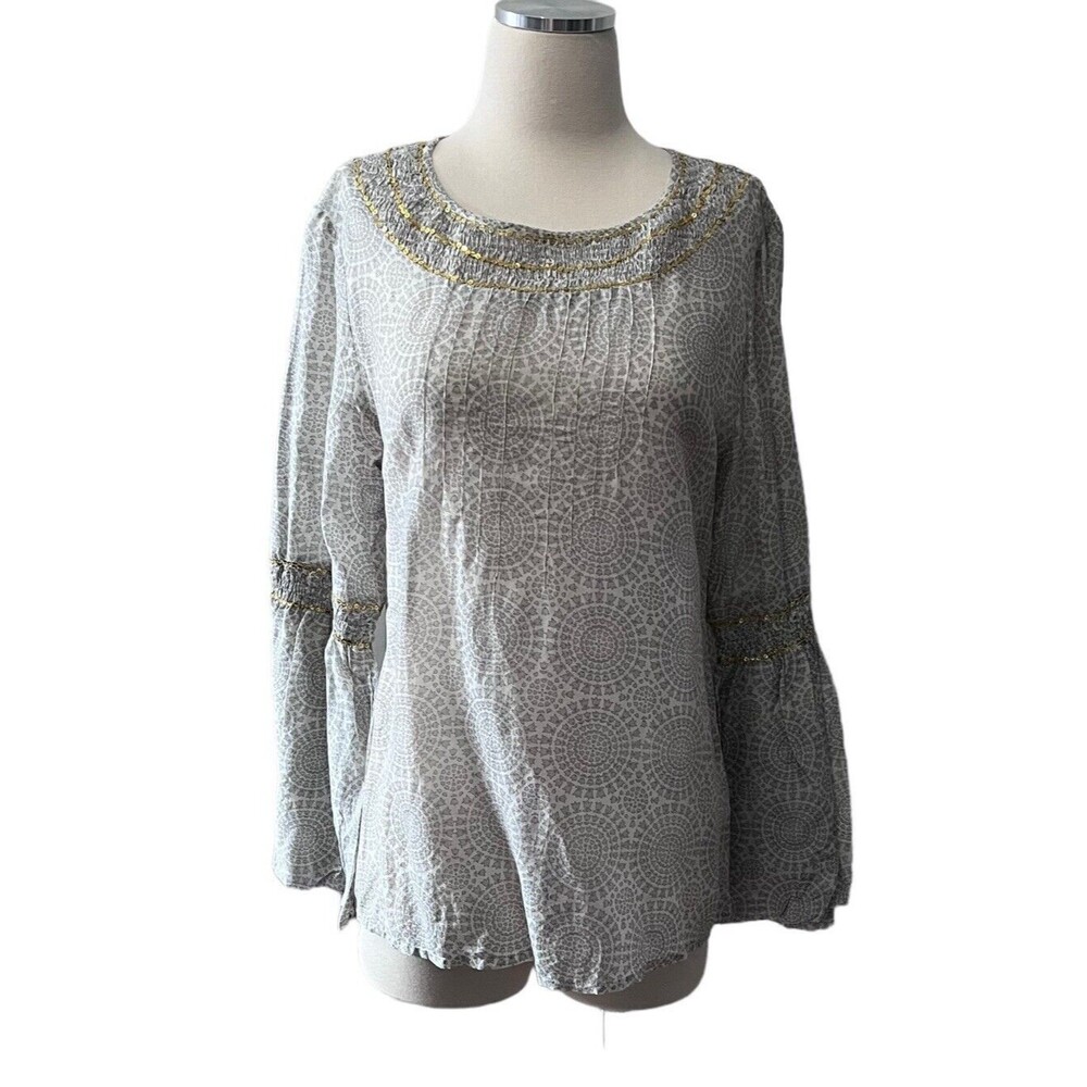 Ilse Jacobsen Hornbaek Size 38 Gray Tunic Blouse Sequin Embroidery Silk Blend